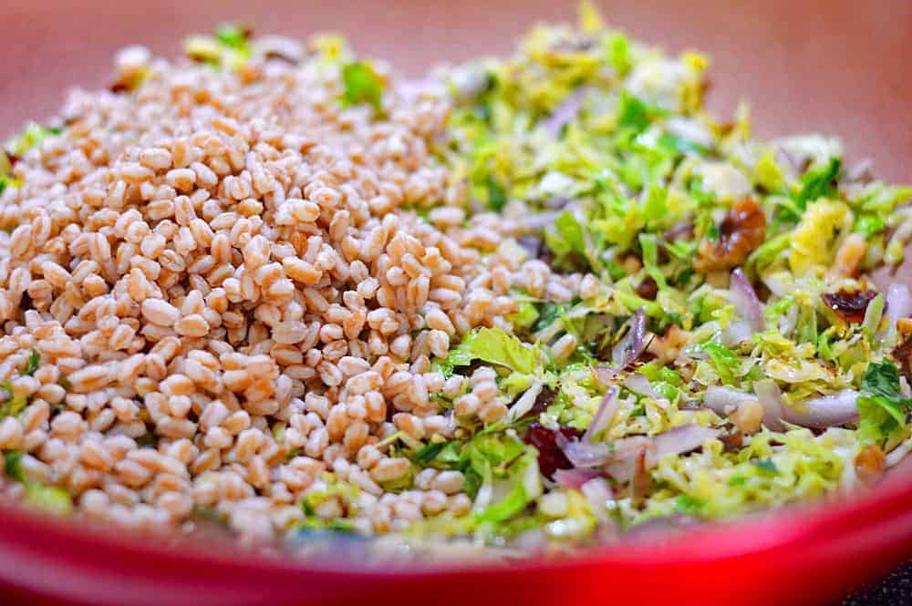 Stir Fried Farro and Brussels Sprout Bowl