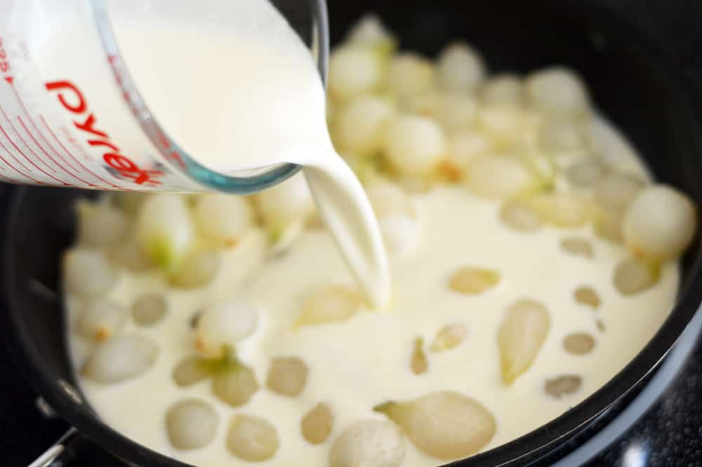 Adding coconut milk to Pearl Onions