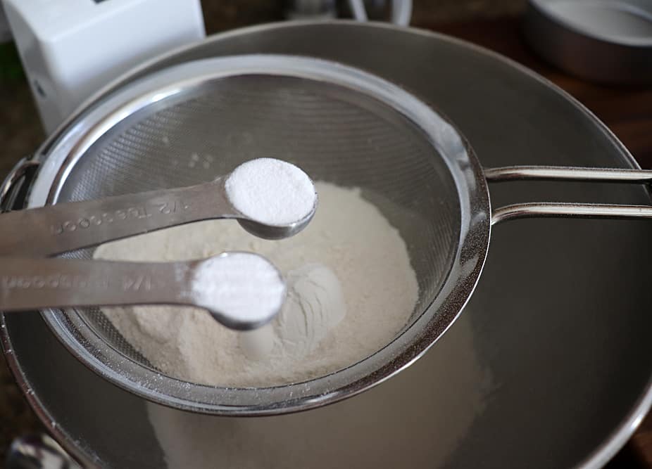 Adding baking soda to a strainer 