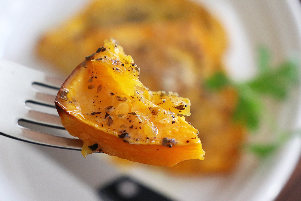 Bite shot Garlic Butter Butternut Squash Steaks