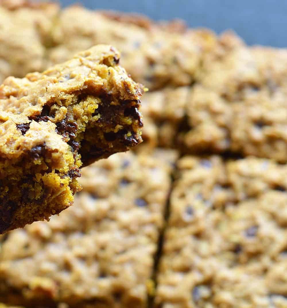 Vegan Pumpkin Chocolate Chip Oatmeal Bars