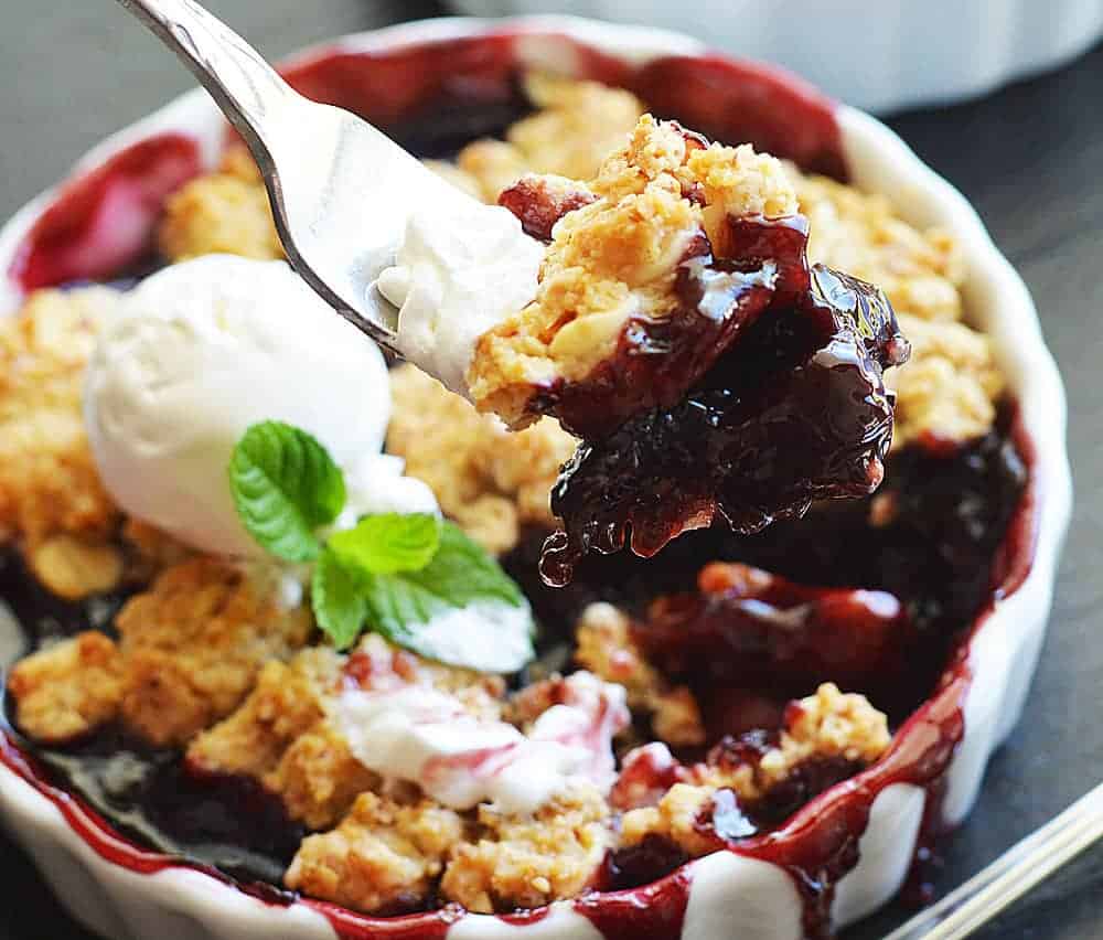 Cherry Cobbler with White Chocolate Almond Biscuit Topping