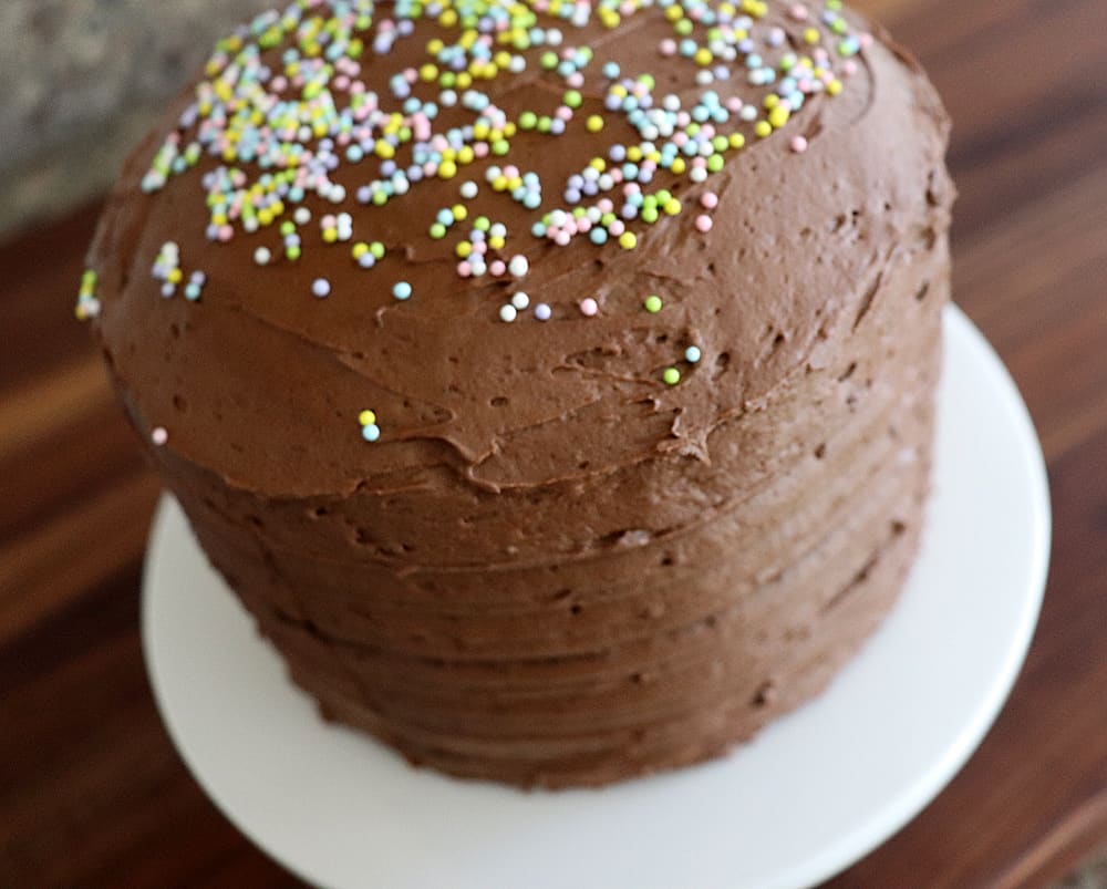 Close up of full Vegan Chocolate Mayonnaise Cake