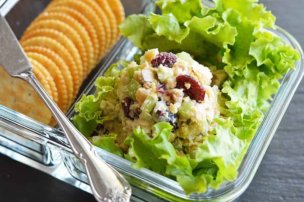 Close Up of Vegan Cranberry Walnut Chickpea Salad Recipe