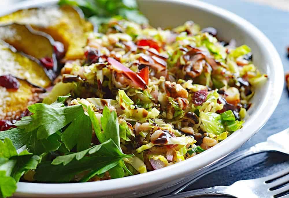 Stir Fried Farro and Brussels Sprout Bowl