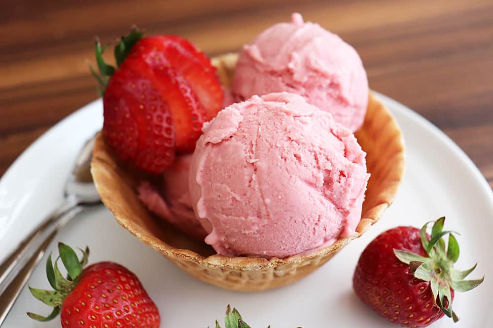 Close up of Strawberry Rhubarb Ice Cream