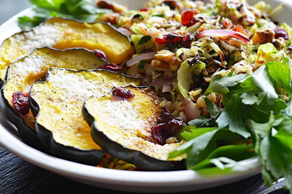 Stir Fried Farro and Brussels Sprout Bowl