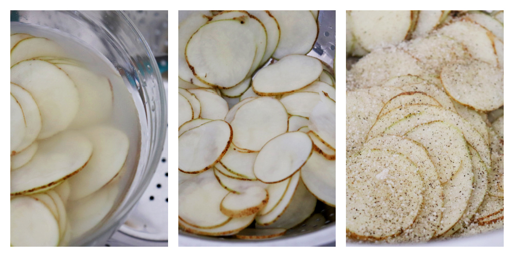 Draining and seasoning the potato slices