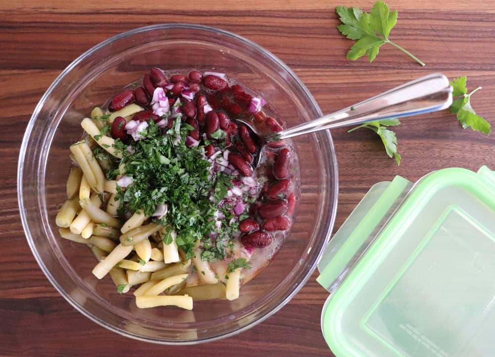 Ingredients in a glass bowl ready to marinate