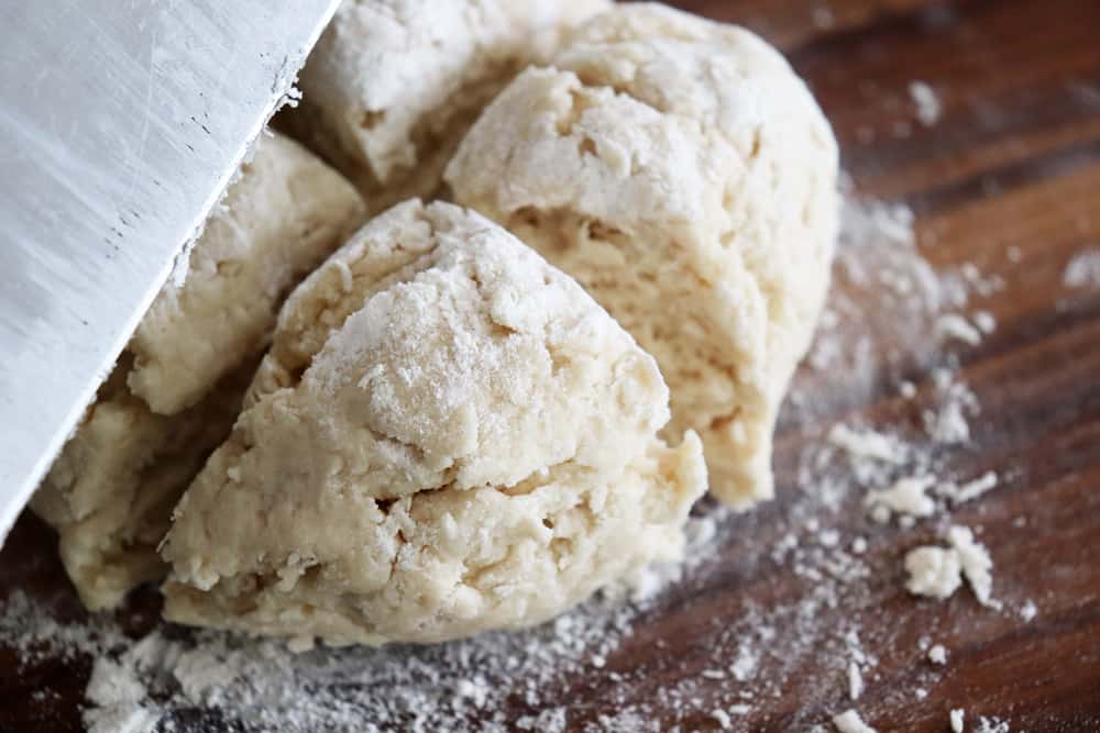 Dividing the soda bread into four equal portions