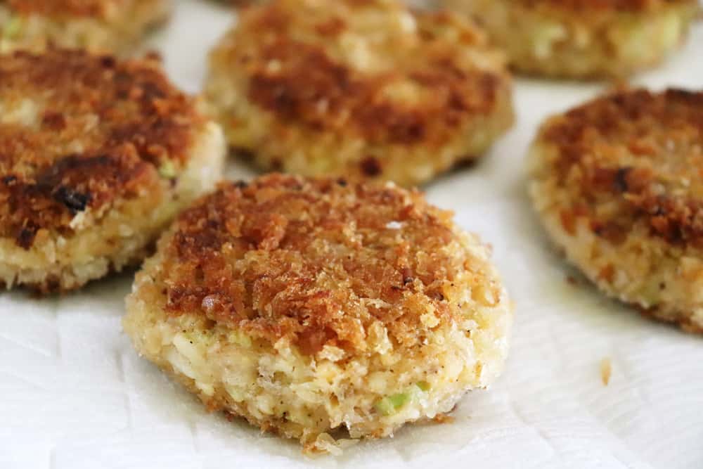 Draining the Hearts of Palm Cakes