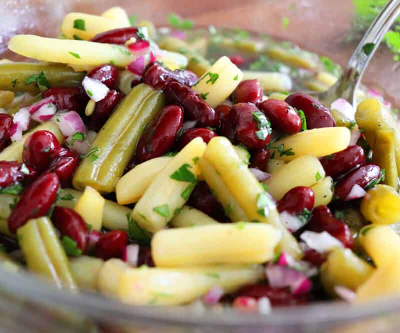 Three Bean Salad in a Glass Bowl