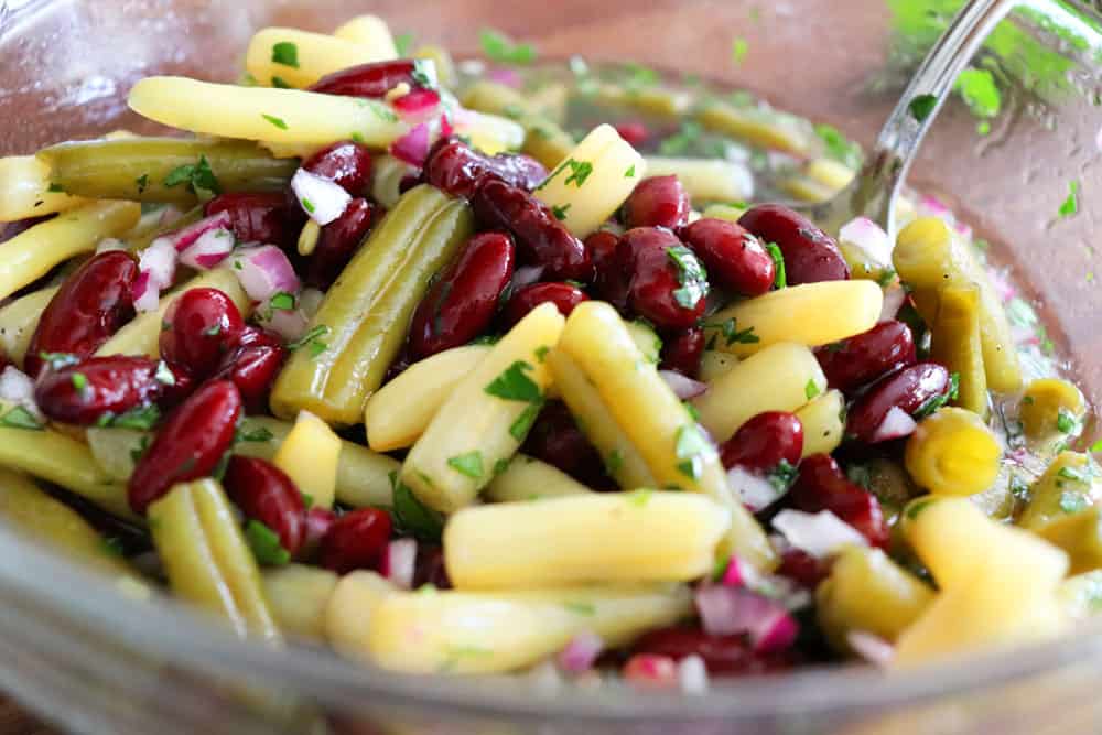 Three Bean Salad in a Glass Bowl