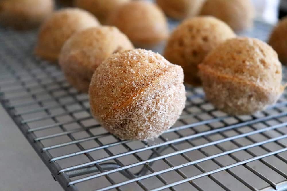 Baked Baked Apple Cider Doughnut Holes on rack