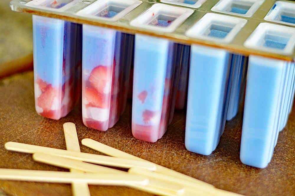 Roasted Strawberry & Blue Matcha Popsicles