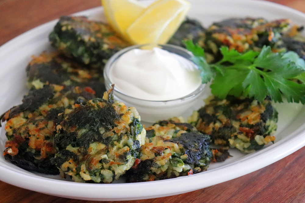Full plate of Vegan Spinach and Brown Rice Cakes