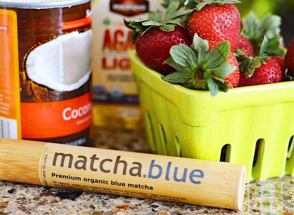 Roasted Strawberry & Blue Matcha Popsicles