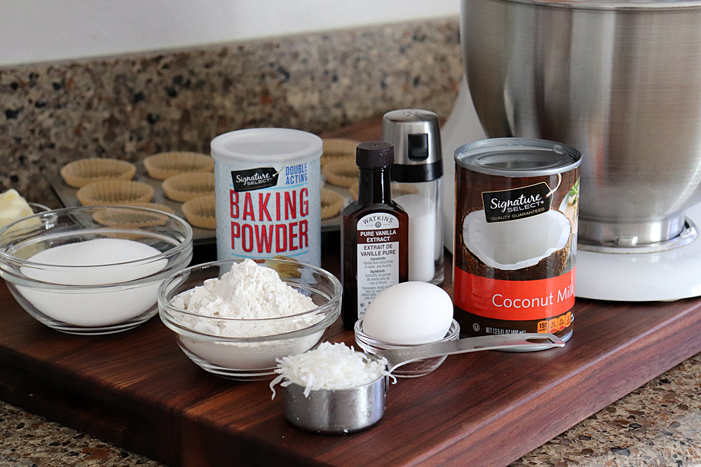 Ingredients for Vegan Coconut Cupcakes with Coconut Frosting
