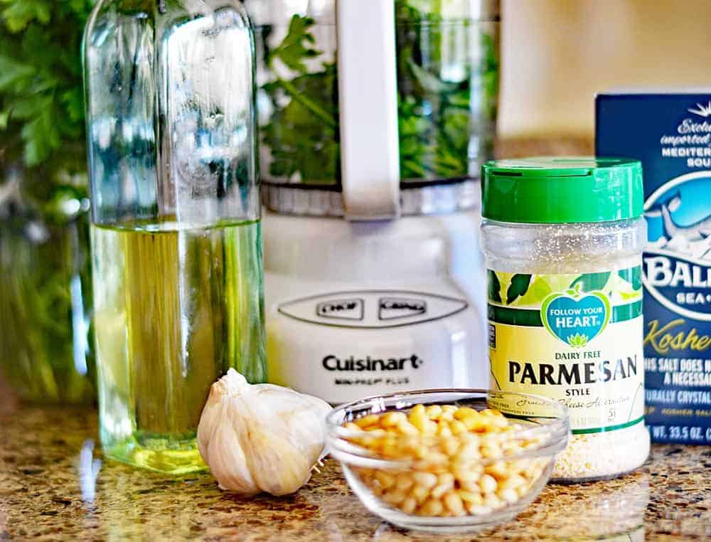 ingredients for basil pesto