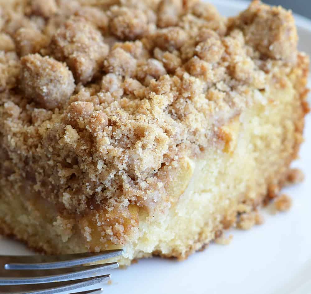 Close up of the unfrosted Apple Crumb Cake with Powdered Sugar Glaze