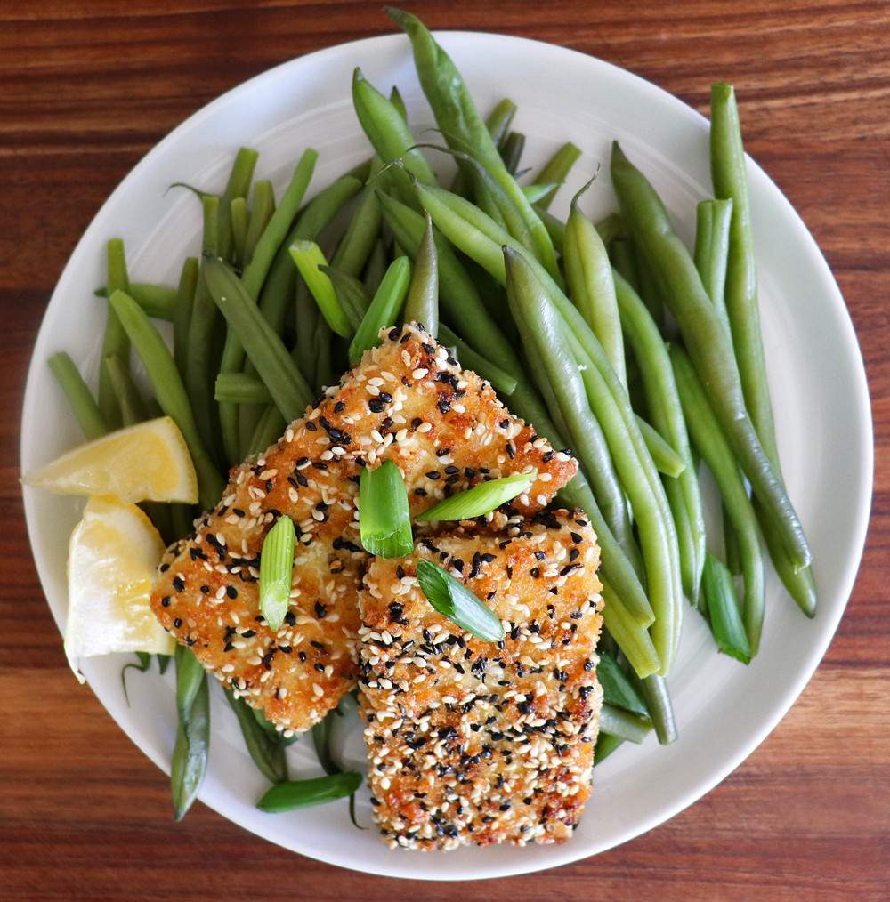OVERHEAD Pan Seared Sesame Crusted Tofu Steaks