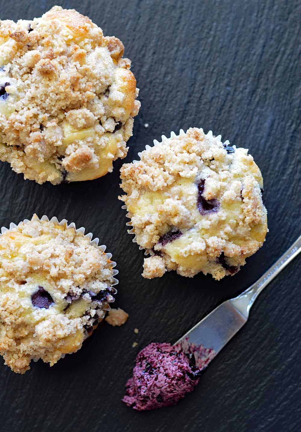 Vegan Blueberry Lemon Streusel Muffins with Blueberry Butter