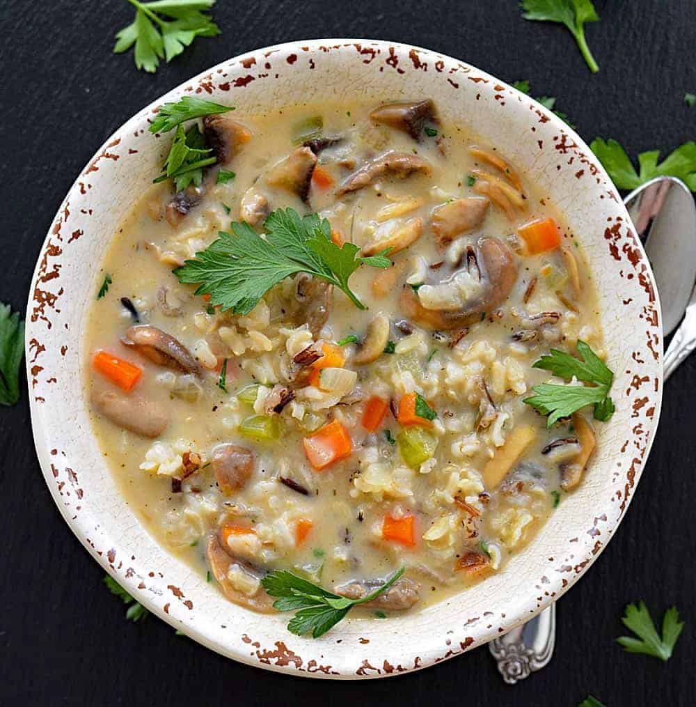 Easy Vegan Wild Rice and Mushroom Soup