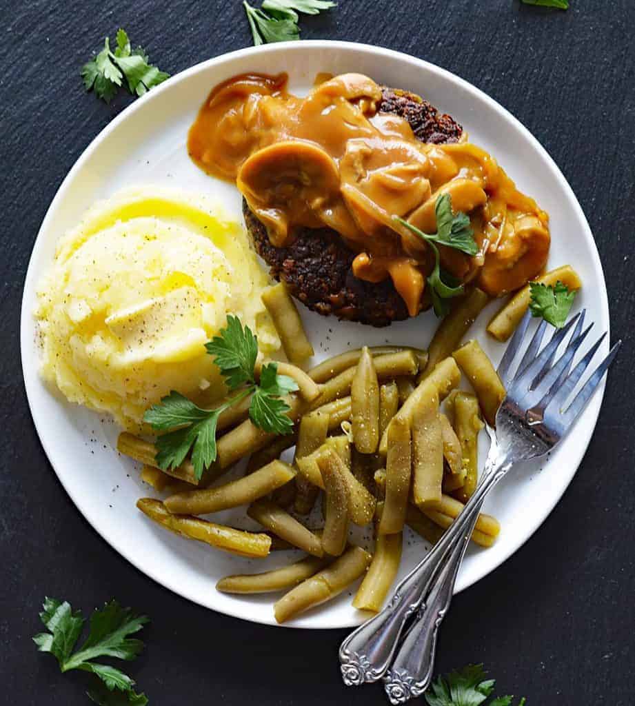 Vegan Hamburger Steaks with Onion Mushroom Gravy