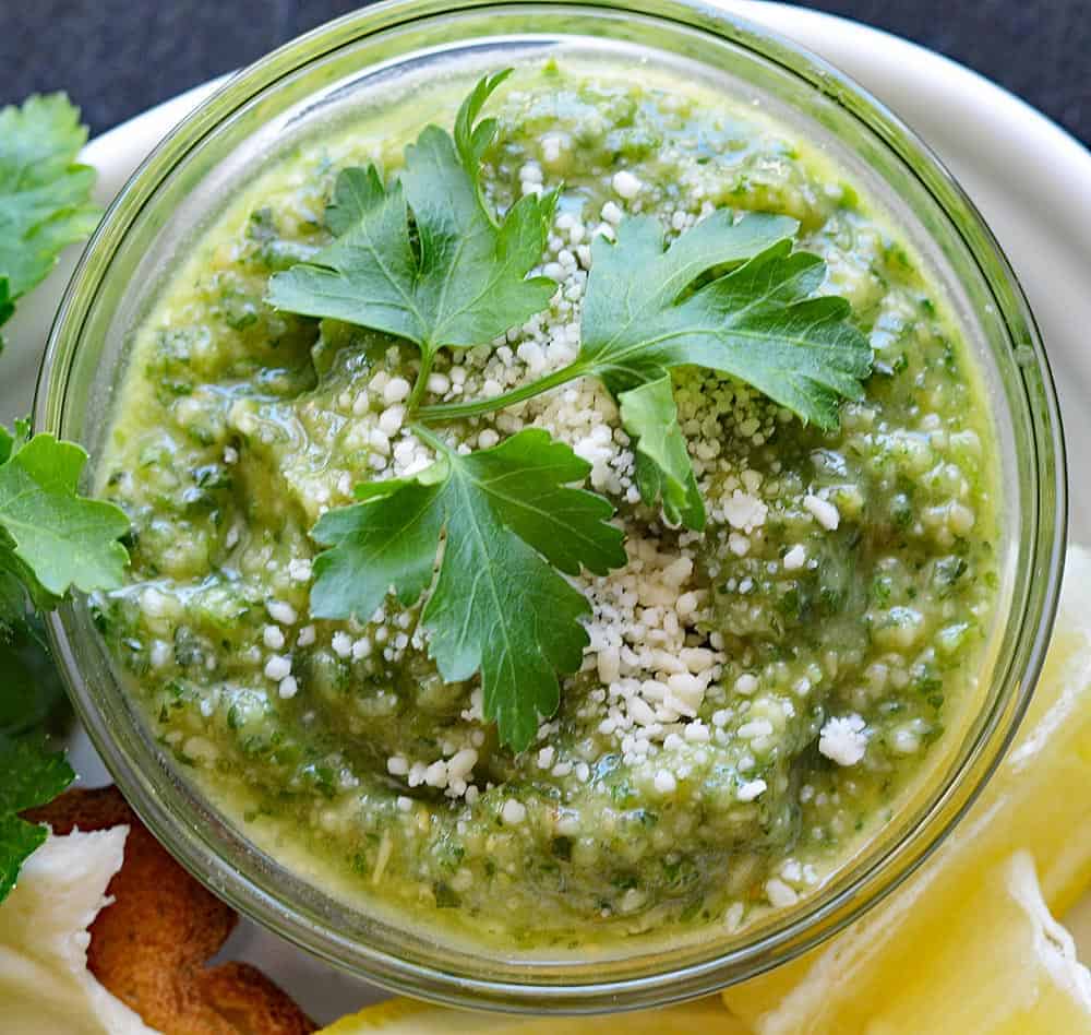 bowl of prepared basil pesto