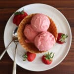 Overhead of finished Vegan Strawberry Rhubarb Ice Cream