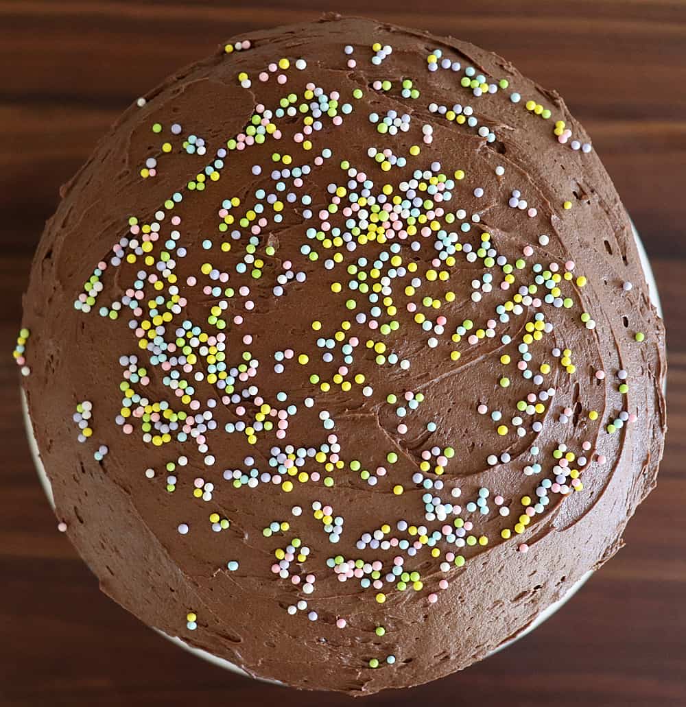 Sprinkles on top of Vegan Chocolate Mayonnaise Cake