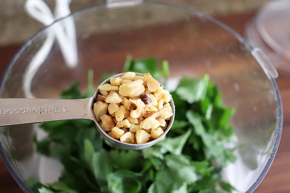 Adding walnuts to parsley