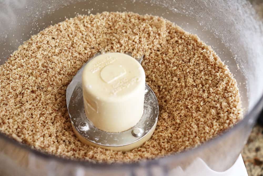 Finely ground pecans in food processor