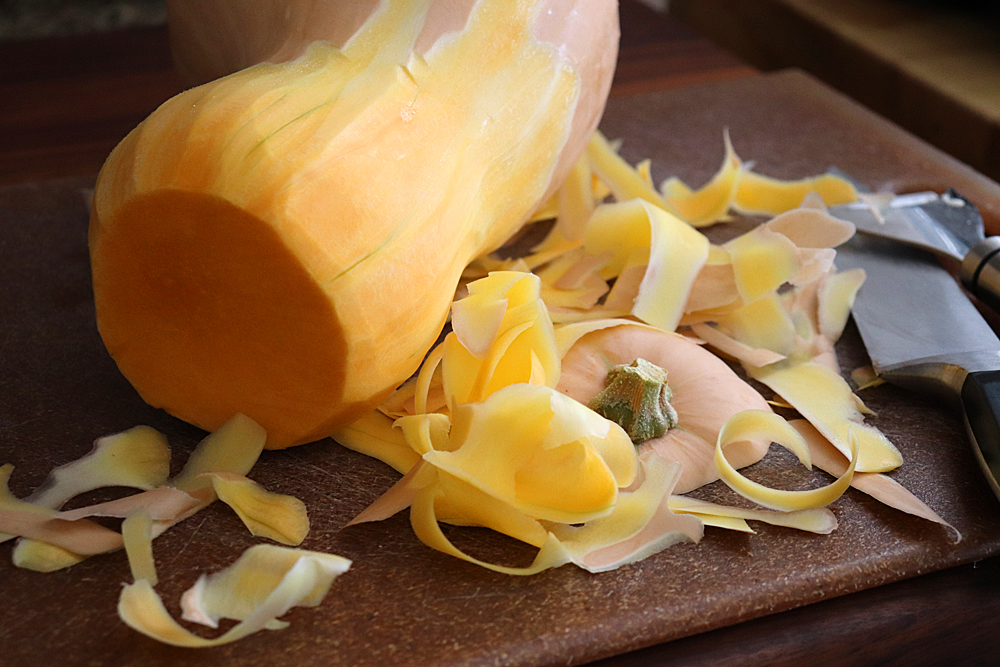 Peeling squash for Garlic Butter Butternut Squash "Steaks"