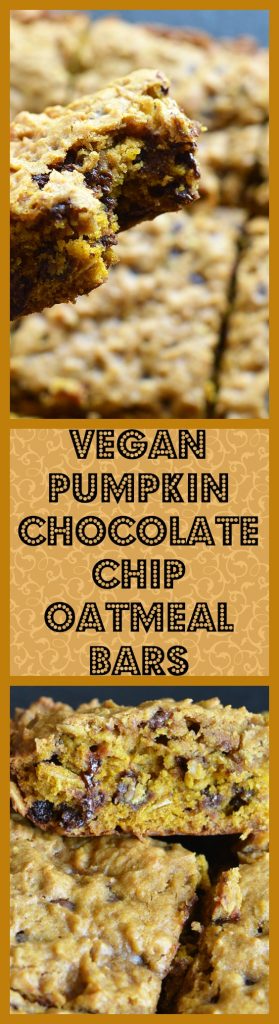 Vegan Pumpkin Chocolate Chip Oatmeal Bars