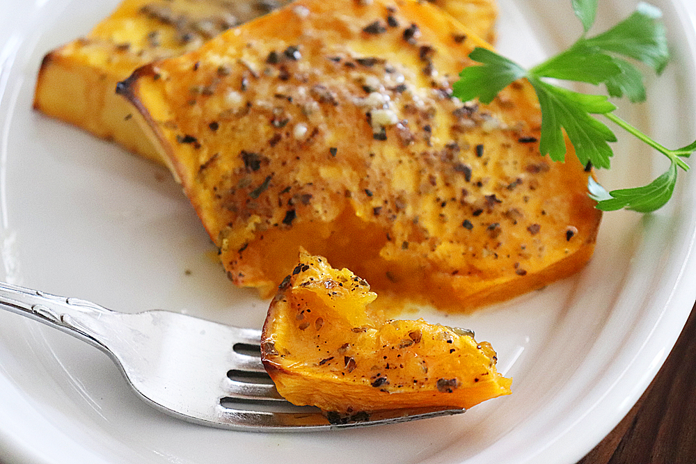 Plated Garlic Butter Butternut Squash "Steaks"