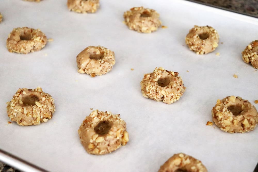 Cookies on a baking sheet ready for baking