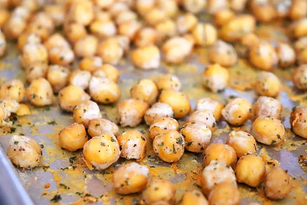 Crunchy Roasted Ranch Chickpeas Sheet pan shot