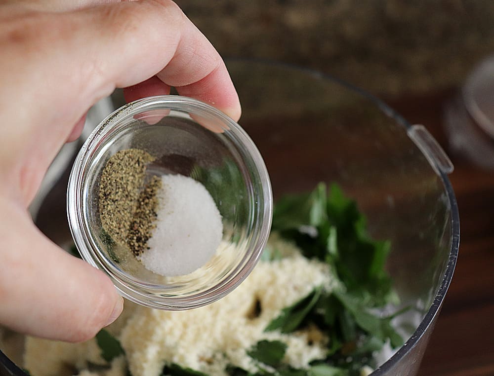 Adding salt and pepper to food processor