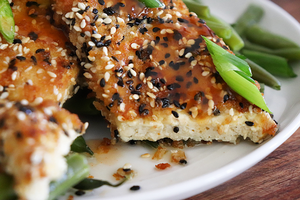 Sliced Pan Seared Sesame Crusted Tofu Steaks