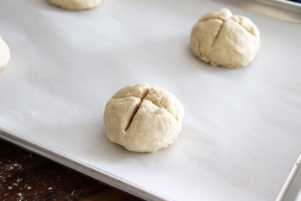 Making slices in the Mini Irish Soda Bread