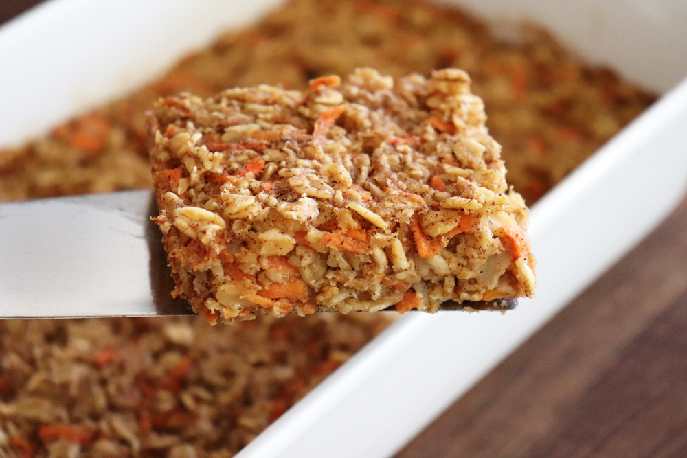 Spatula Shot of Vegan Baked Carrot Cake Oatmeal