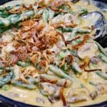 Pan full of Stovetop Green Bean Casserole