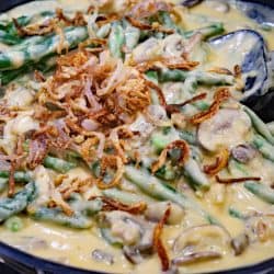 Pan full of Stovetop Green Bean Casserole