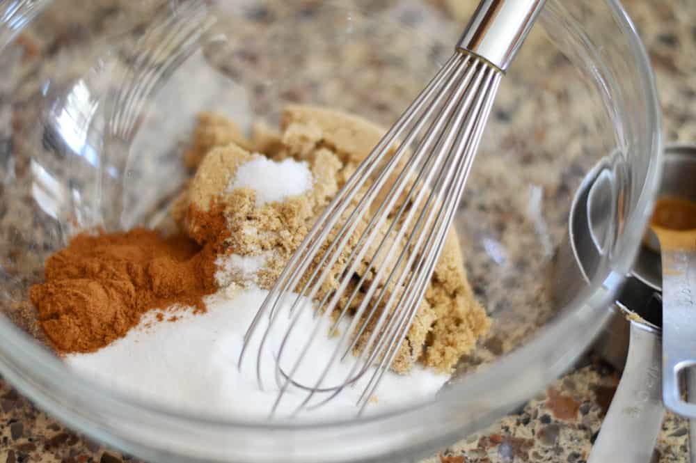 Bowl full of crumb topping ingredients