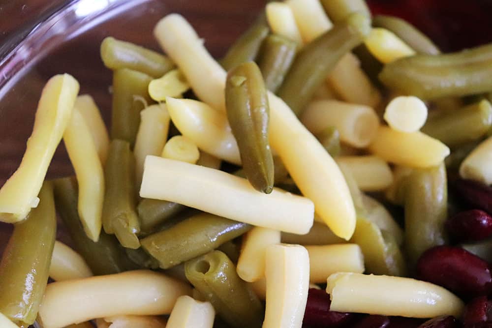 Green and Yellow Beans in a glass bowl