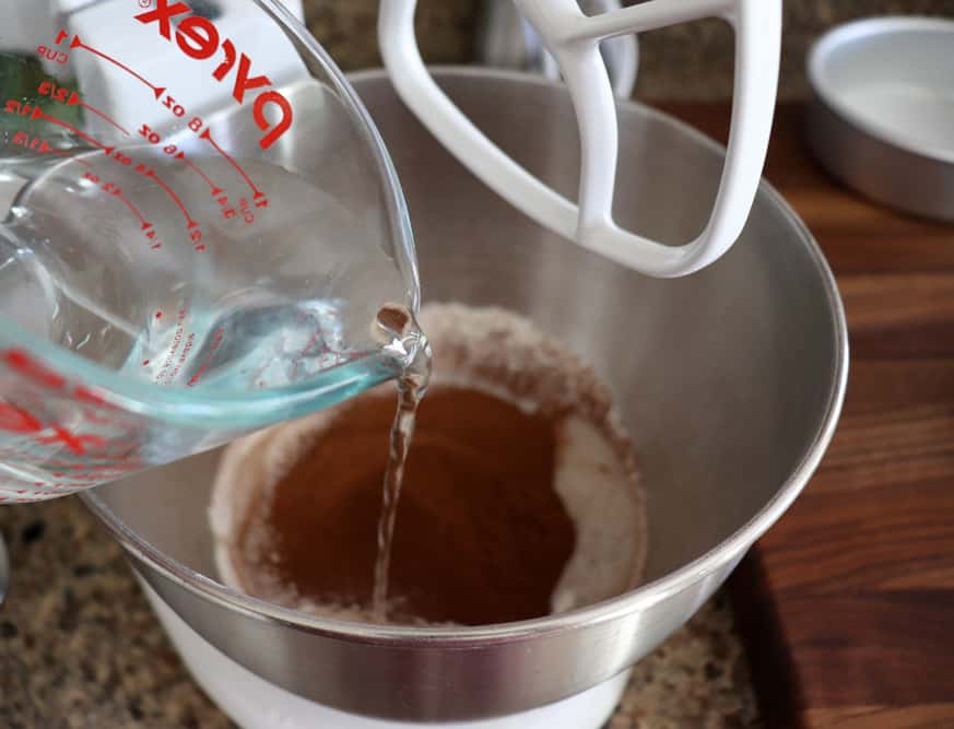 Adding water to mixer