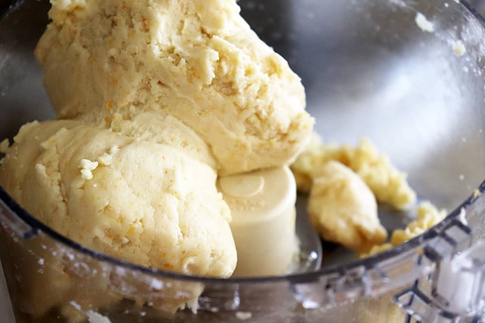 Dough being made in a food processor