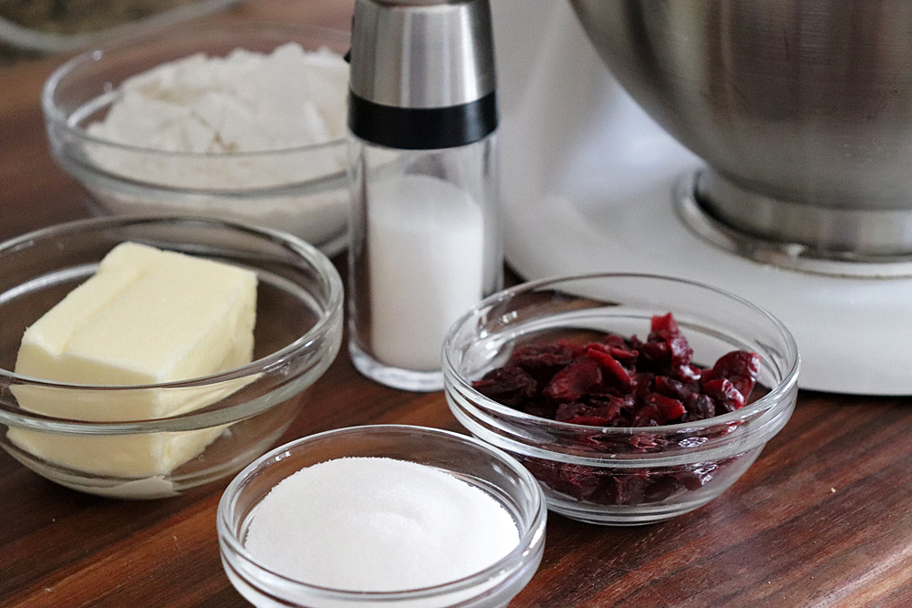 Ingredients for Easy Cranberry Shortbread Cookies