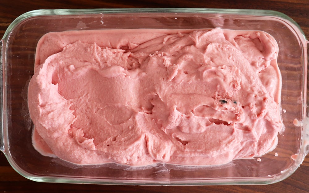 Loaf pan of frozen ice cream